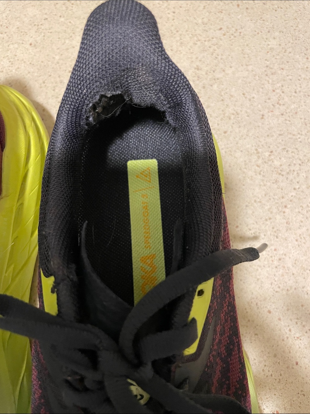 Hoka Black, purple, yellow Running Shoes. One insole missing. - Picture 2 of 6